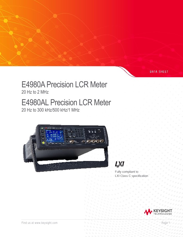 E4980A Precision LCR Meter, E4980AL Precision LCR Meter PDF Asset Page